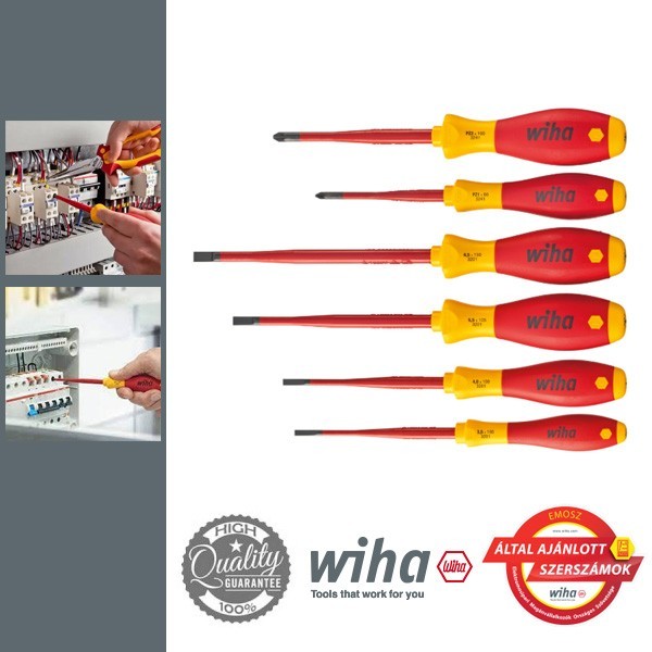 WIHA SoftFinish electric slimFix VDE csavarhúzó készlet, SL+PZ, 6 részes