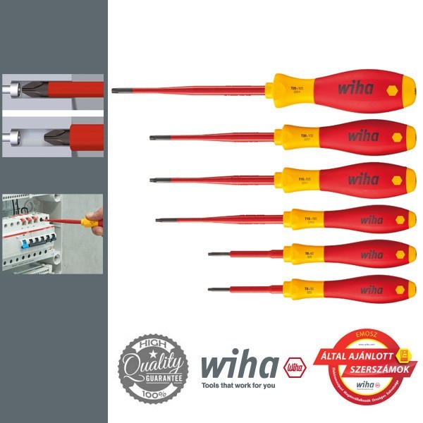 WIHA SoftFinish electric slimFix VDE csavarhúzó készlet, 6db-os, furatos TORX TH10-T40