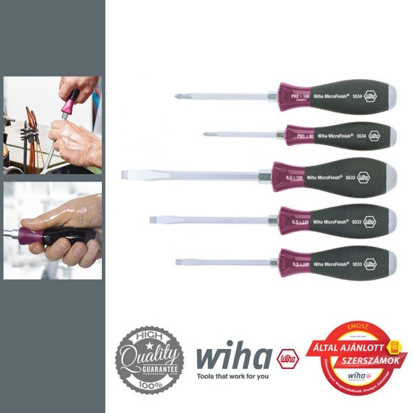 WIHA MicroFinish üthető csavarhúzó készlet, SL+PH, 5 részes
